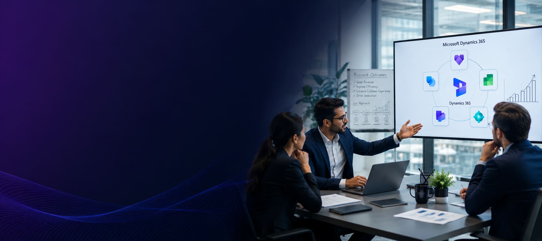 Quegentic consultant presenting Microsoft Dynamics 365 to a client team